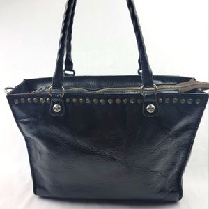 Patricia Nash large black genuine leather studded shoulder bag
